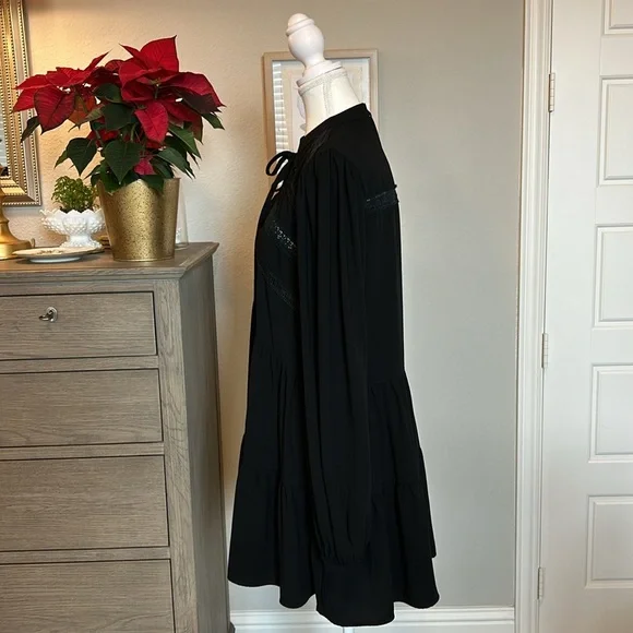 PINCH | Black Chiffon Tiered Long-Sleeve Dress | Medium - Picture 7 of 14